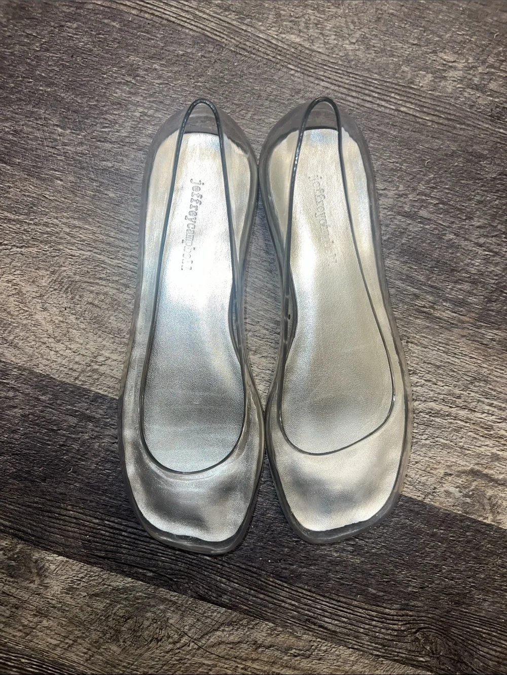 Jeffrey Campbell Women's Clear Jelly Ballet Flats Silver Insole Size 9